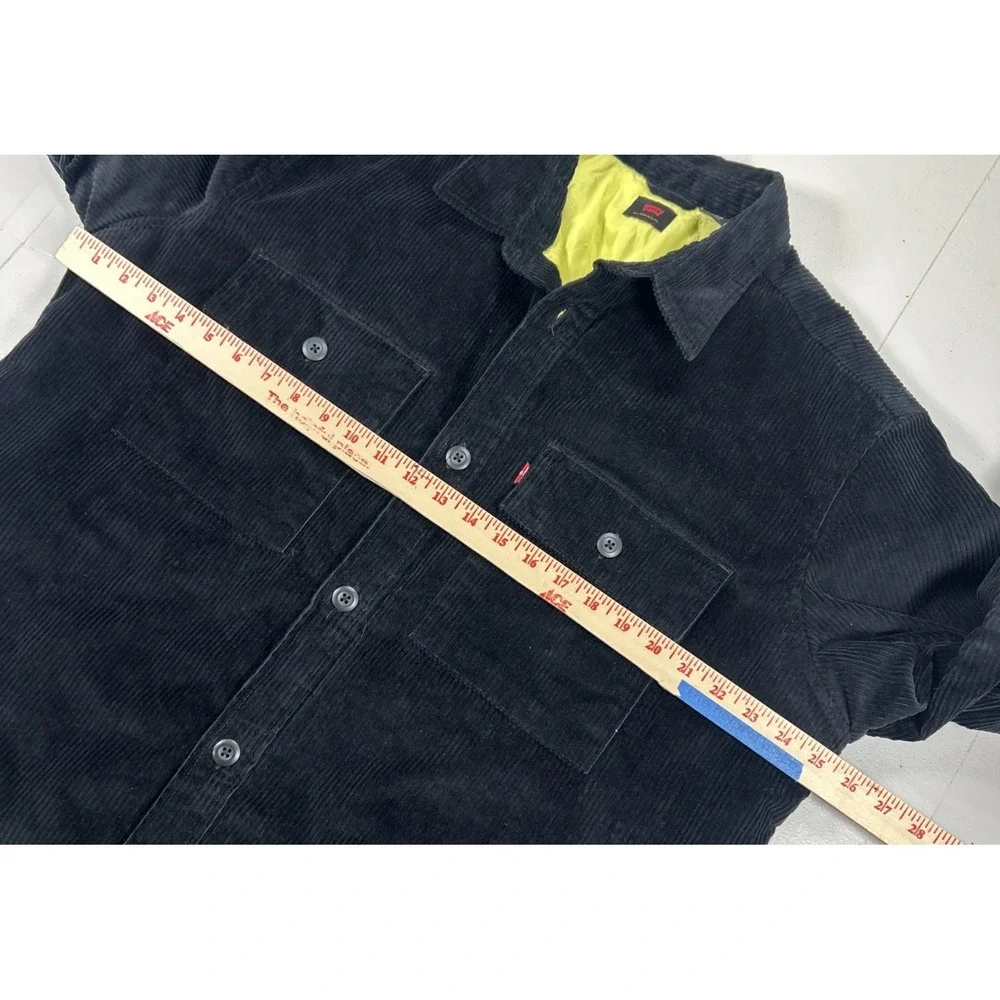 Levi's Skate Black Corduroy Quilted Lined Mens Large Jacket Button Shirt Shacket - Picture 5 of 9